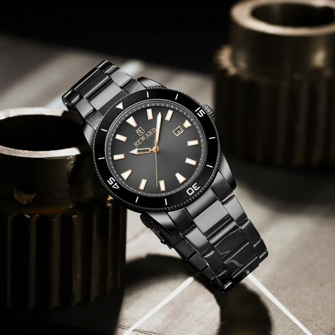Relógio casual masculino preto Reward VIP Heritage com vista do mostrador com gradiente preto