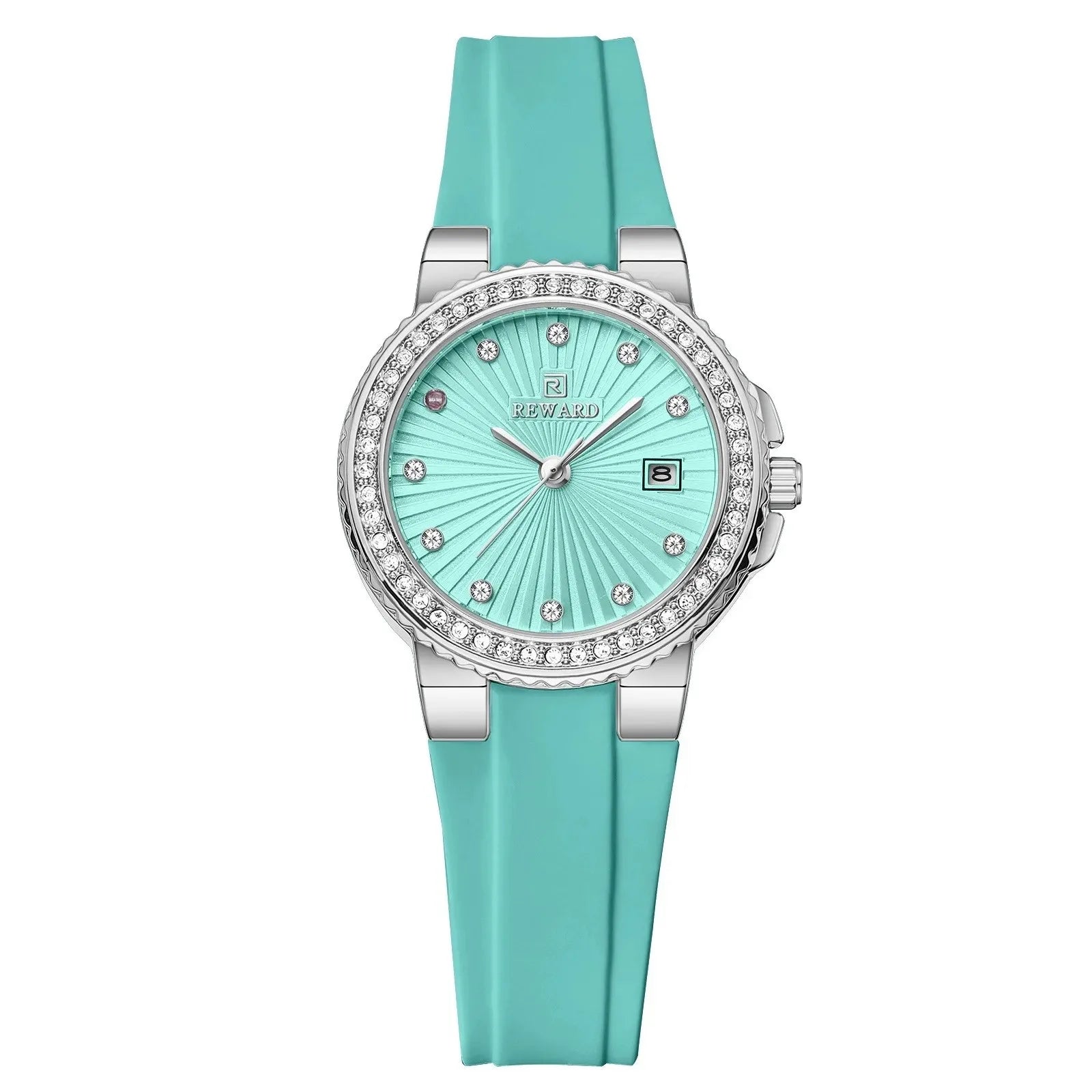 Relógio feminino pequeno azul turquesa Reward VIP Éclat visto de frente