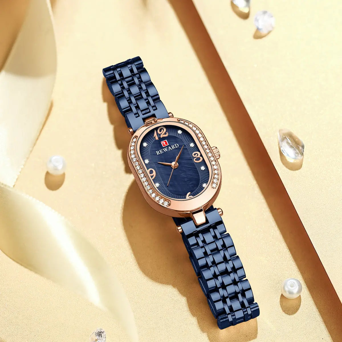 Relógio feminino pequeno azul Reward VIP Octávia Mini visto de cima