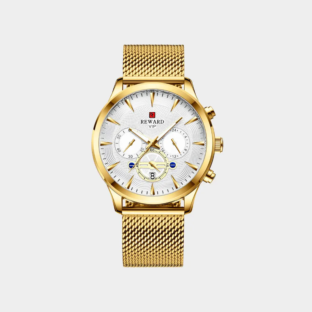 Relógio Minimalista Masculino Dourado Reward VIP Linéar 44 mm