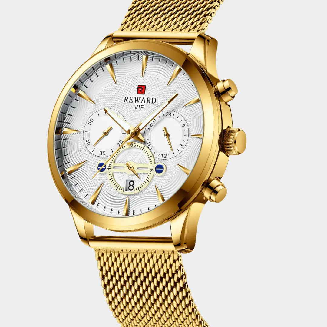 Relógio Minimalista Masculino Dourado Reward VIP Linéar 44 mm