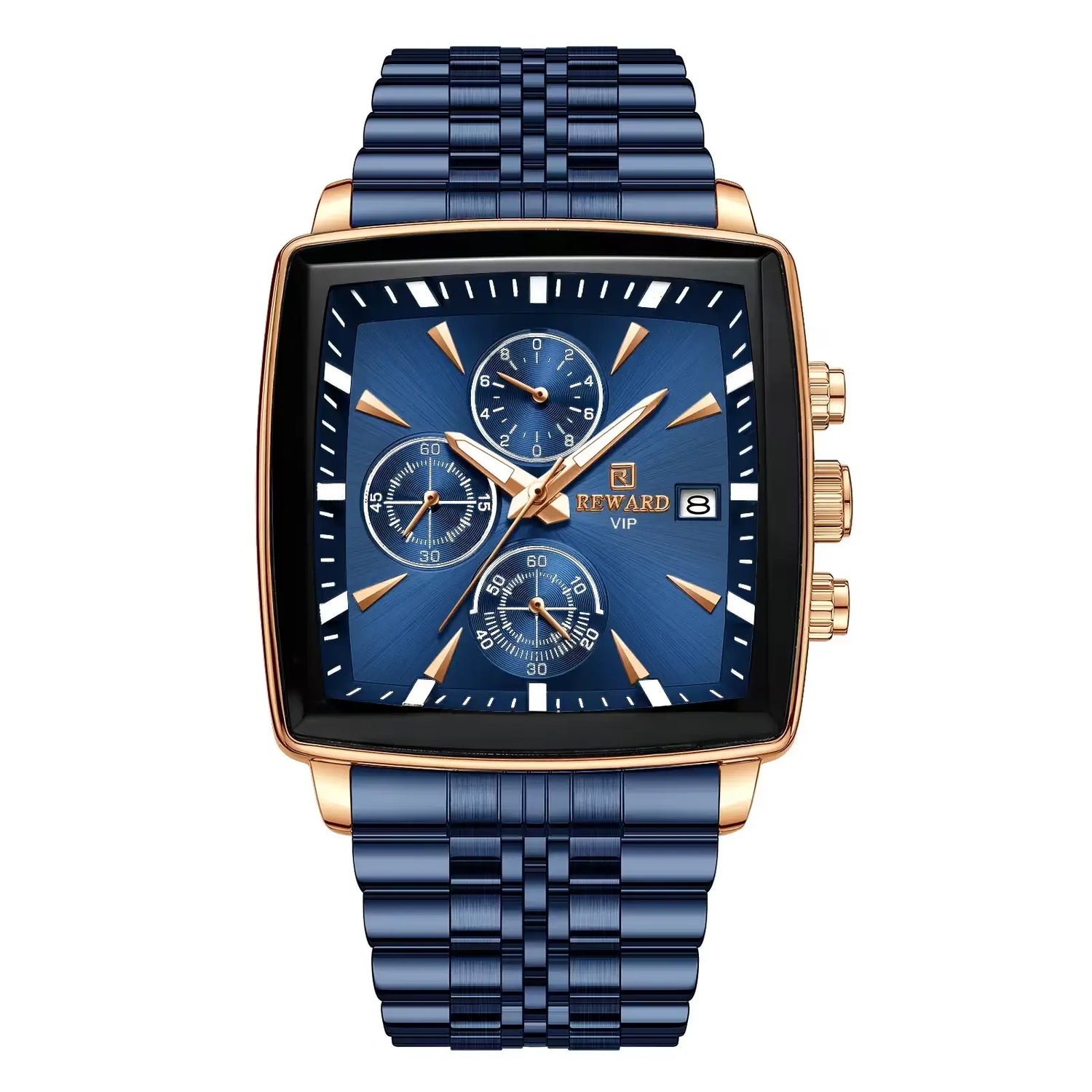 Relógio quadrado masculino casual azul 