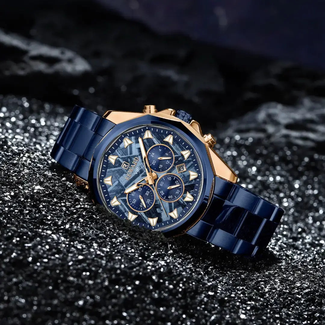Relógio masculino azul modelo reward vip varguard visto de frente
