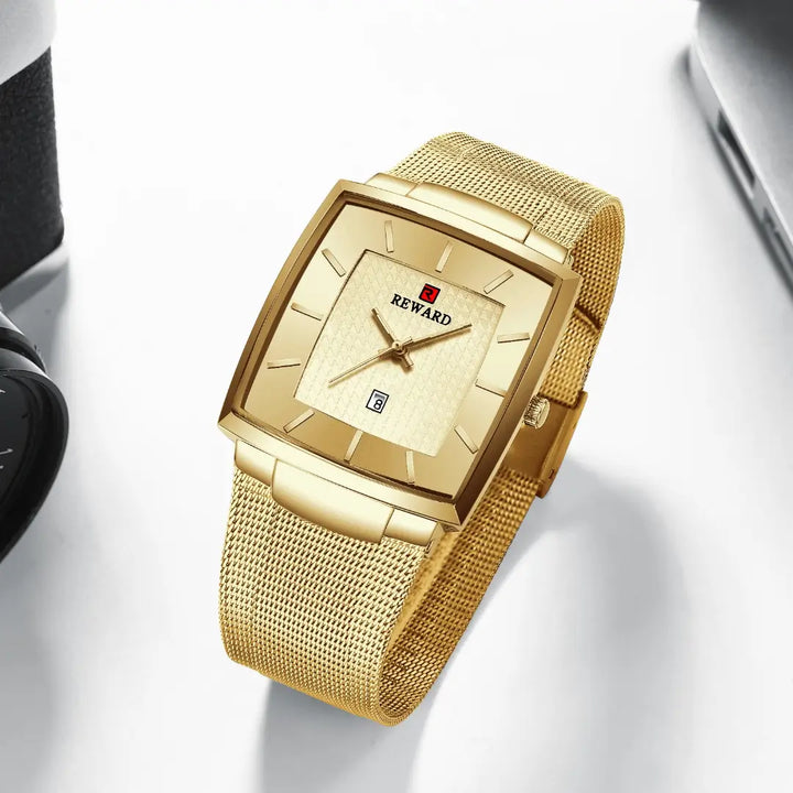 Relógio masculino dourado reward vip monaco com movimento quartzo seiko