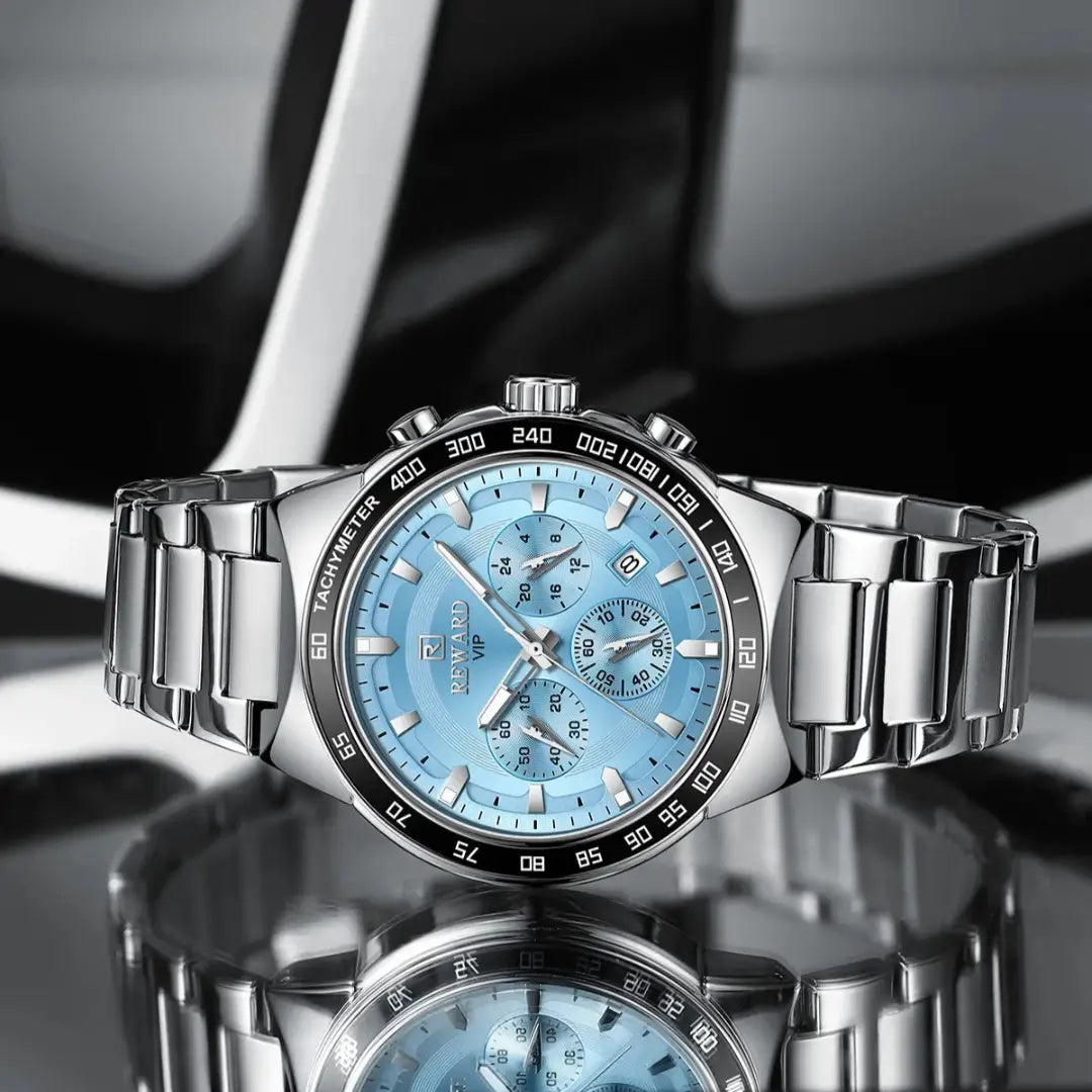 relógio masculino reward vip magnus azul sofisticado com pulseira em aço sofisticado