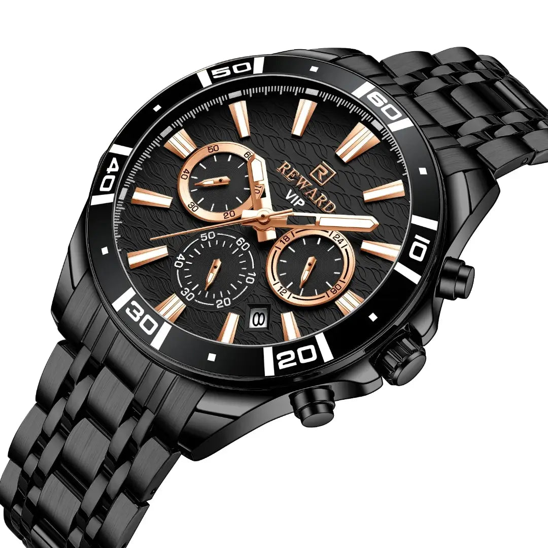 cronógrafo e calendário do relógio masculino Reward Vip essence na cor preto