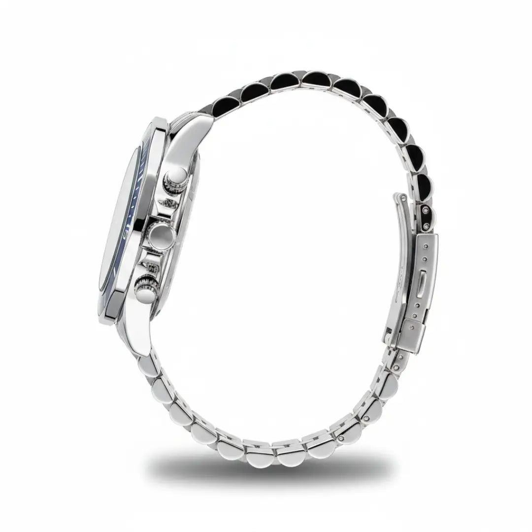 Relógio casual masculino azul Atlas 44 mm com vista da lateral