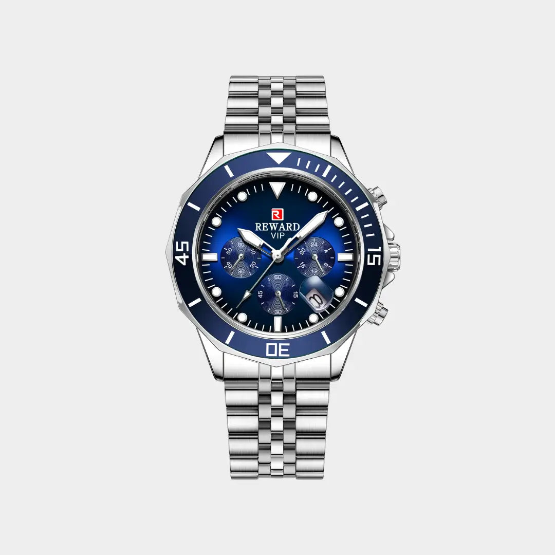 Relógio casual masculino azul Atlas 44 mm visto de frente
