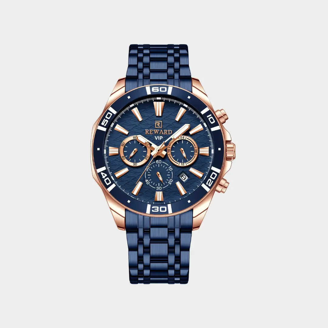 Relógio casual masculino azul Reward VIP Essence 44mm visto de frente