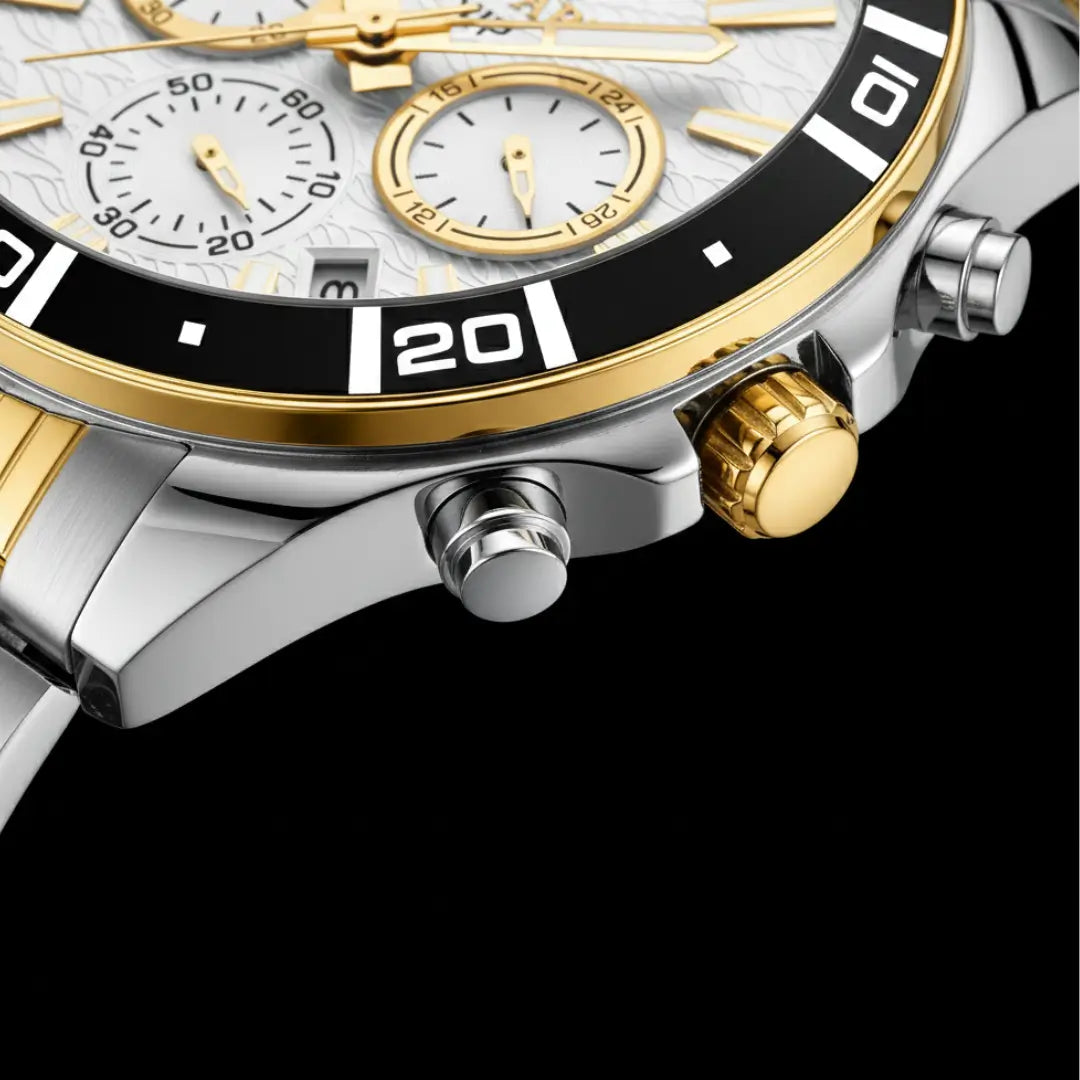 Relógio casual masculino bicolor Reward VIP Essence 44mm com vista da coroa e bisel