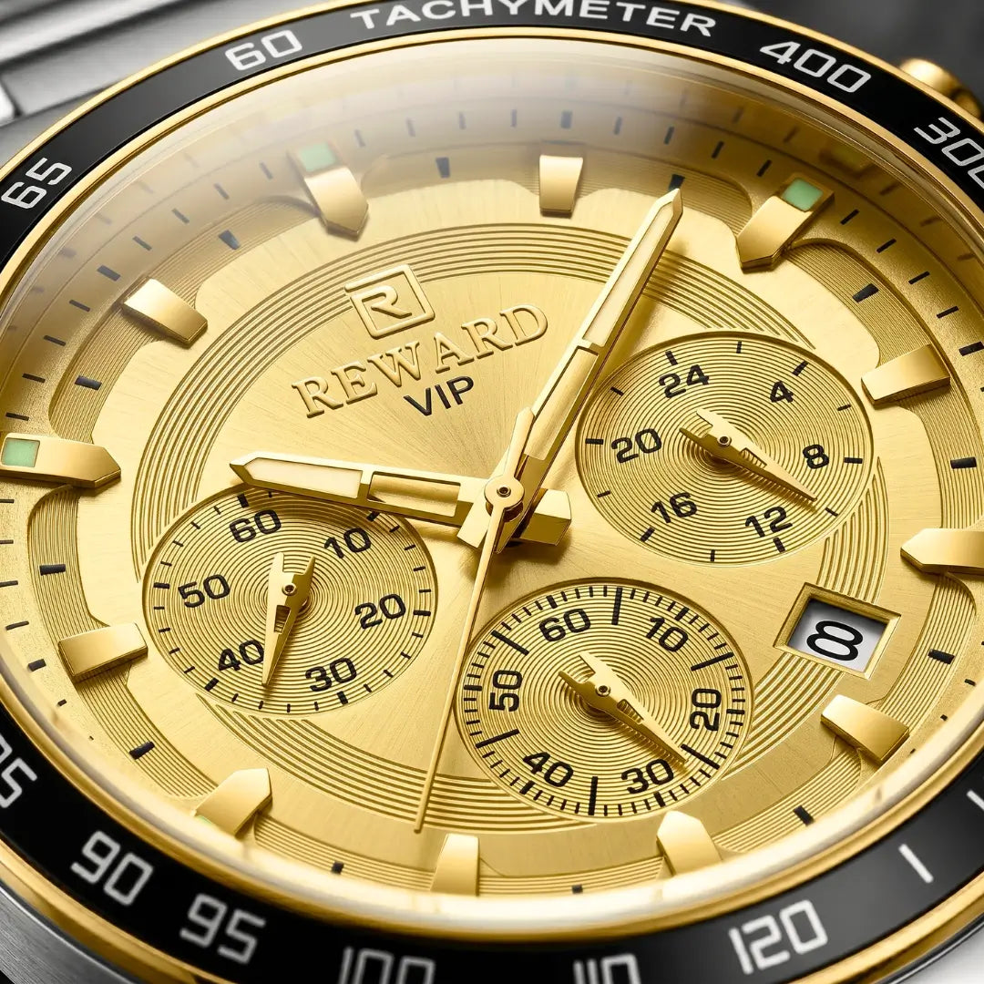 Relógio casual masculino dourado Reward VIP Magnus 45mm vista do mostrador