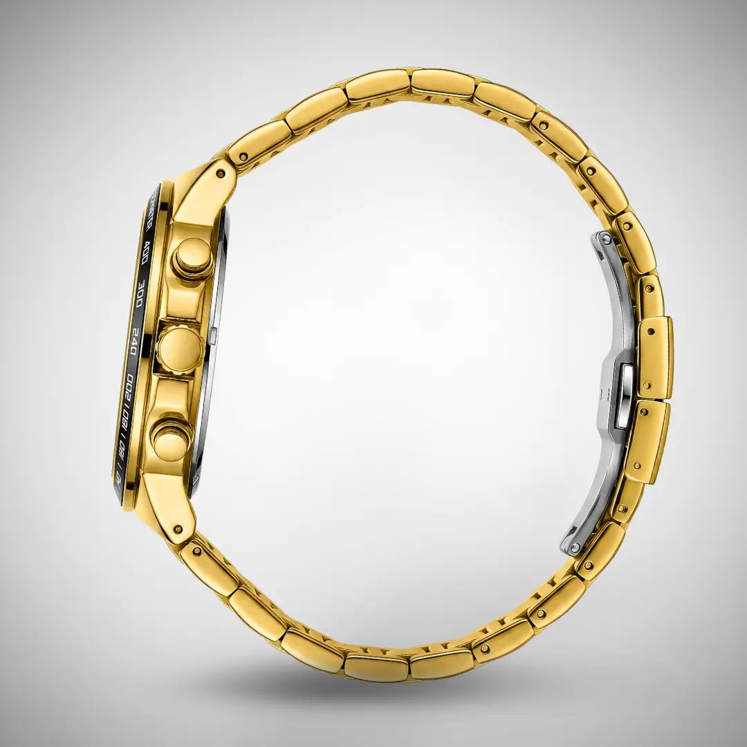 Relógio casual masculino dourado Reward VIP Magnus 45mm com vista de perfil lateral completa