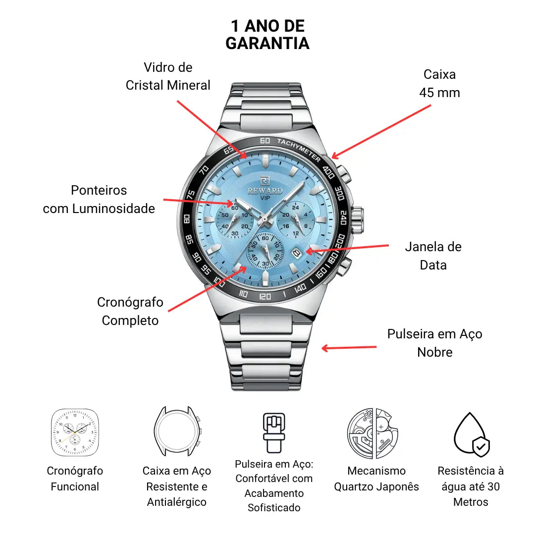 Relógio Masculino Casual Magnus Blue 45 mm