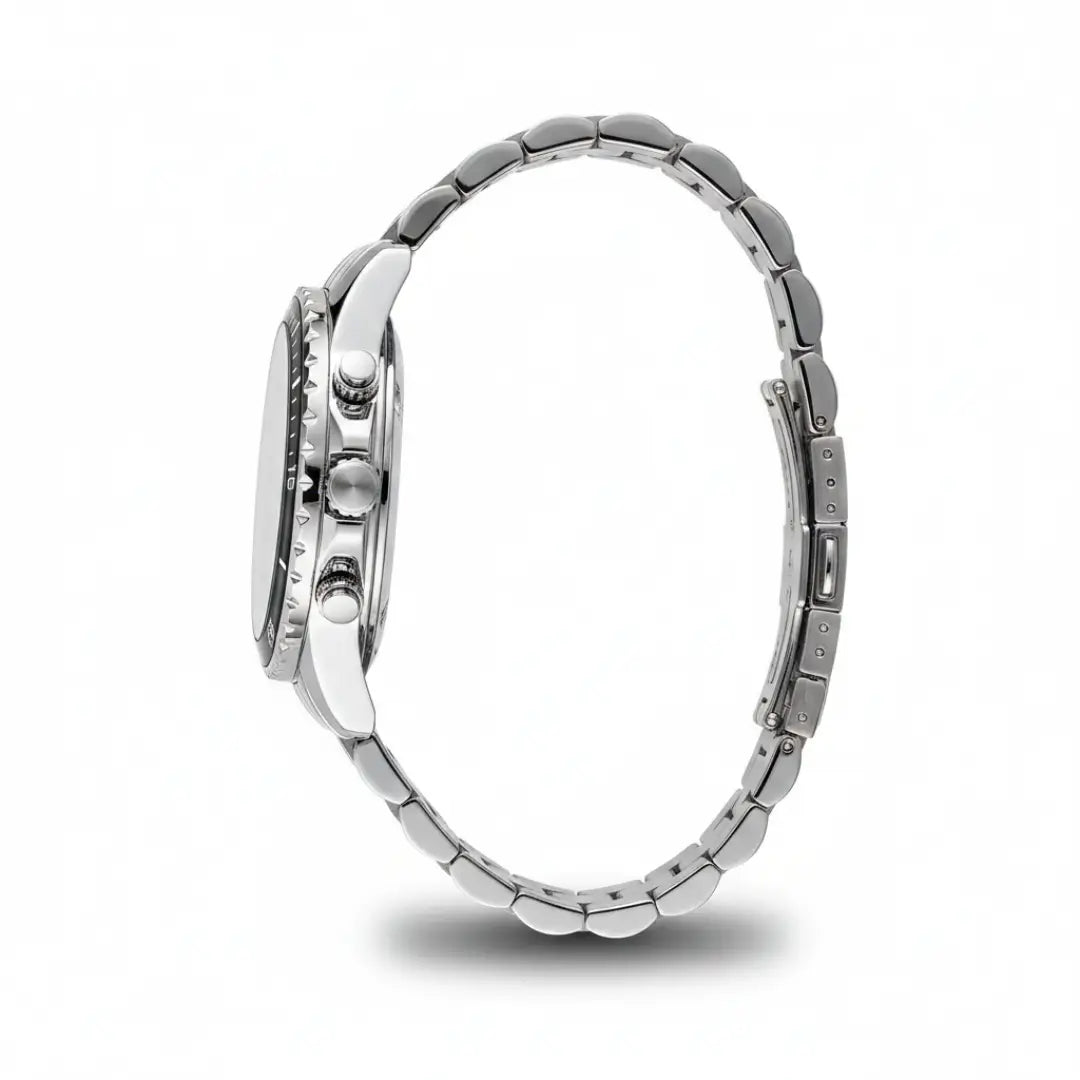 Relógio casual masculino prata com bisel canelado Reward VIP Essence 45 mm vista lateral completa