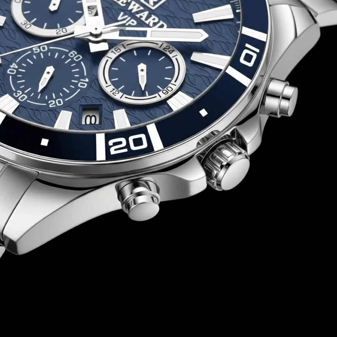 Relógio casual masculino prata Reward VIP Essence 44mm com close na coroa 