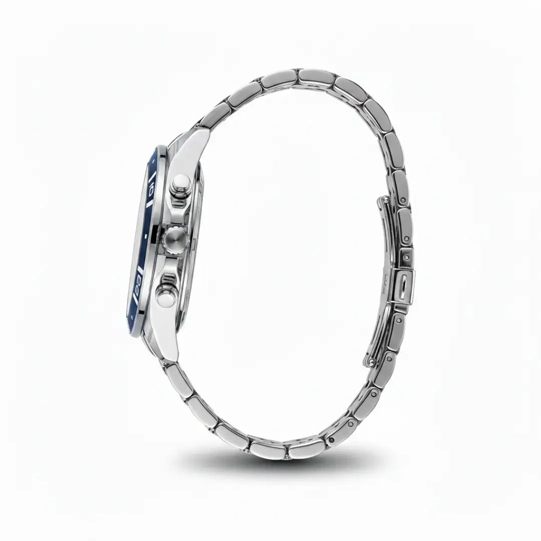 Relógio casual masculino prata Reward VIP Essence 44mm visto da lateral completa