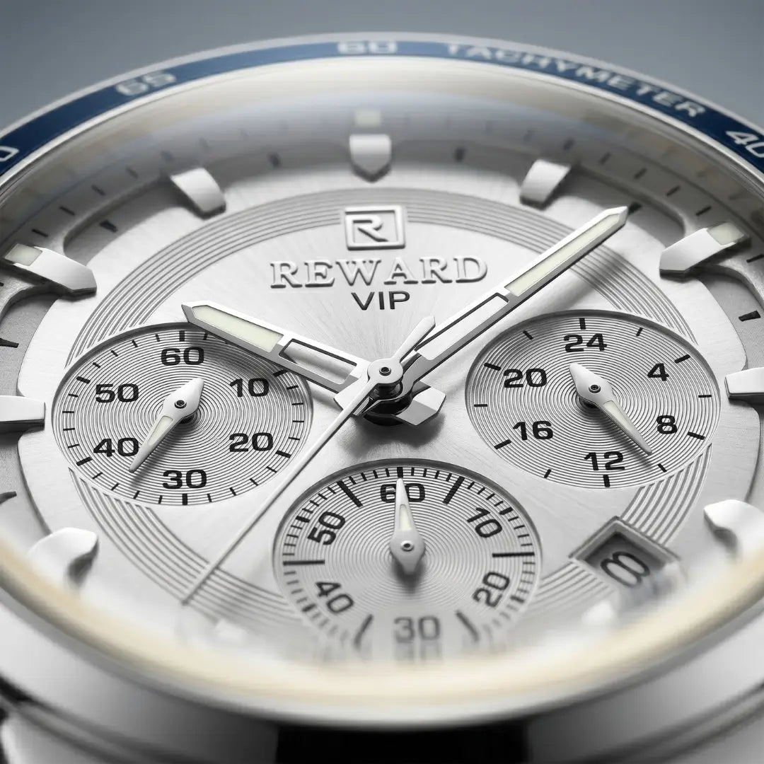 Relógio casual masculino prata Reward VIP Magnus 45mm vista do mostrador