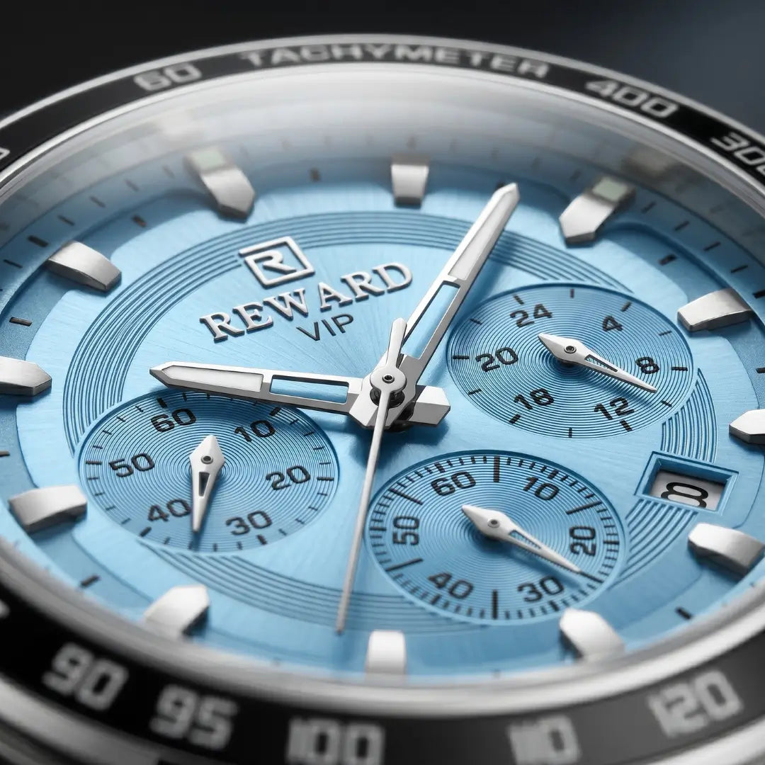 Relógio casual masculino prata com mostrador azul Reward VIP Magnus 45mm vista do mostrador