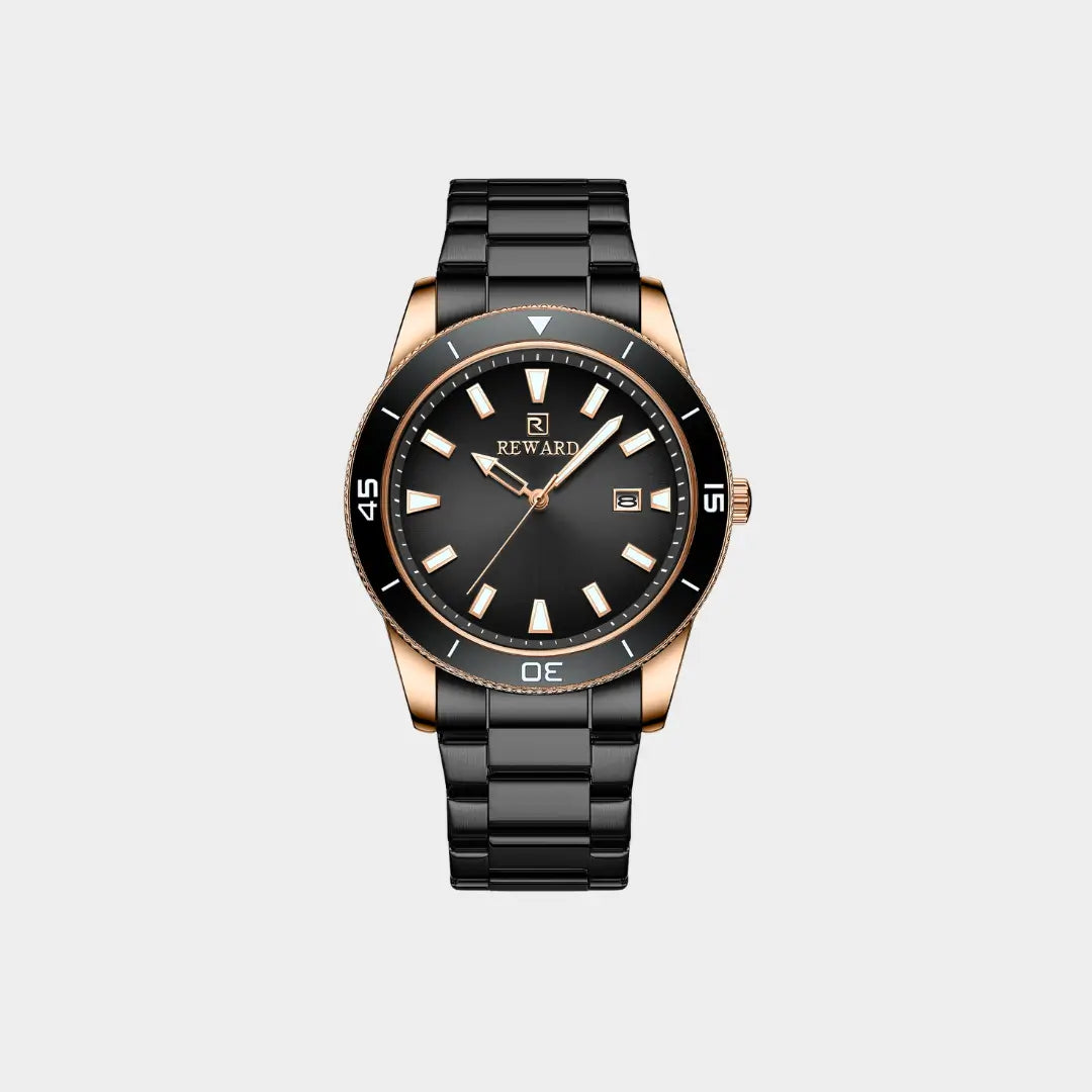 Relógio casual masculino preto com caixa Champagné Rosé claro Reward VIP Heritage 42mm vista frontal