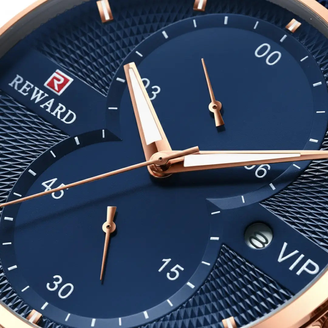 Mostrador do relógio clássico masculino Linéar Blue com design minimalista e acabamento refinado