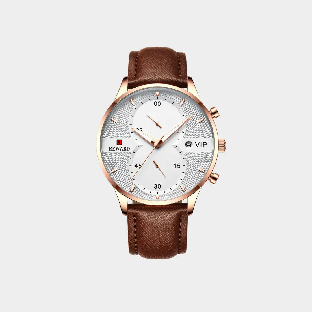Relógio clássico masculino Reward VIP Linéar Brown com mostrador frontal e design minimalista