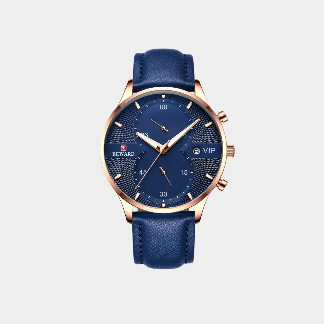 Relógio clássico masculino Linéar Blue com pulseira de couro vista frontal