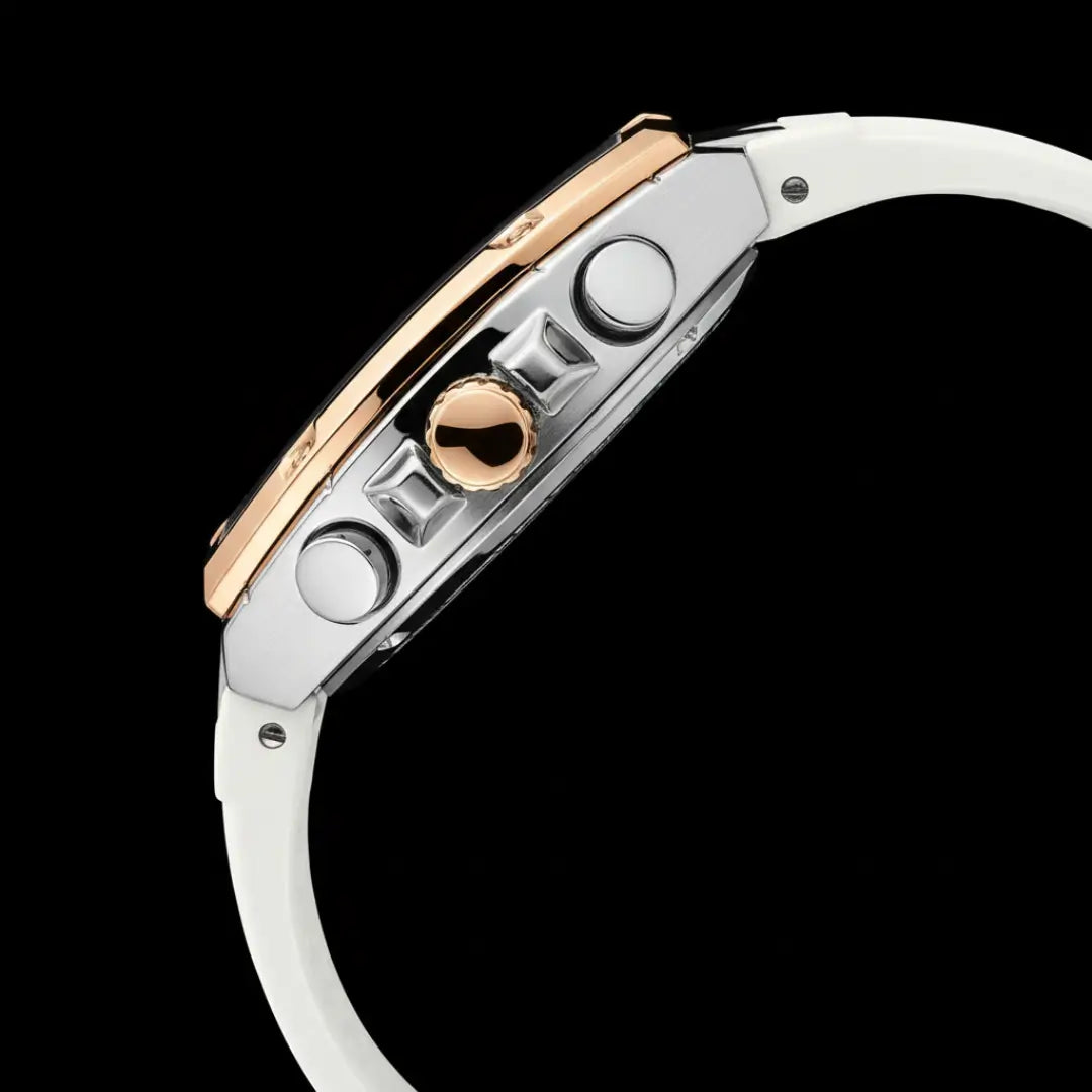 Relógio esportivo masculino branco Reward VIP GrandMaster Tonneau 45mm vista da caixa em aço