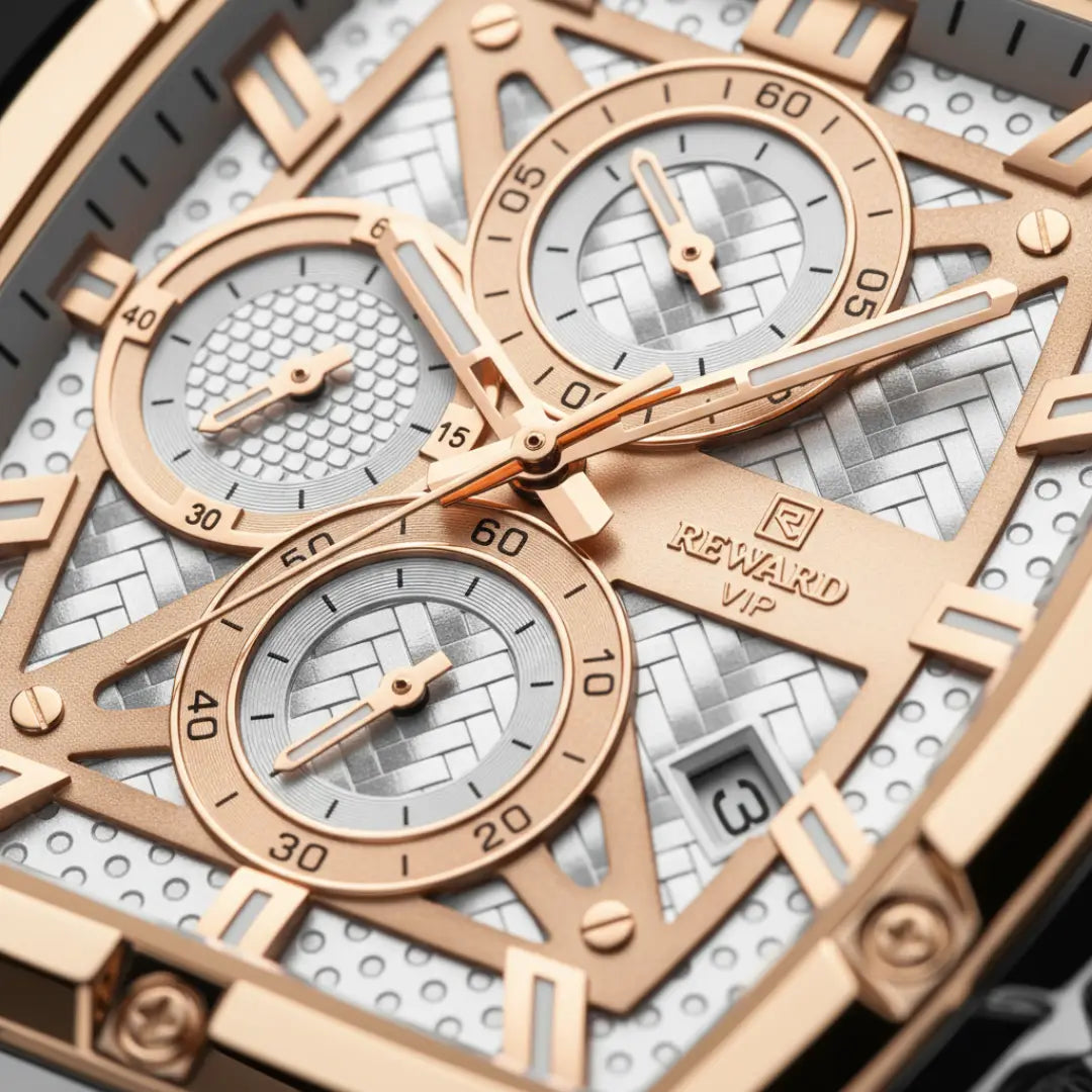 Relógio esportivo masculino branco Reward VIP GrandMaster Tonneau 45mm vista do mostrador