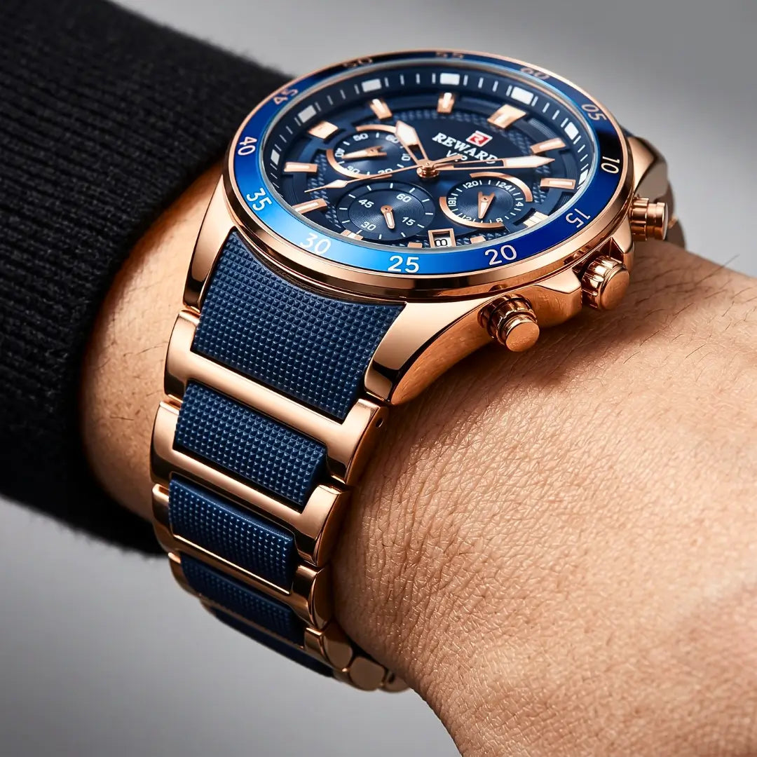 Relógio Esportivo Masculino Cronos Gold Blue 45 mm