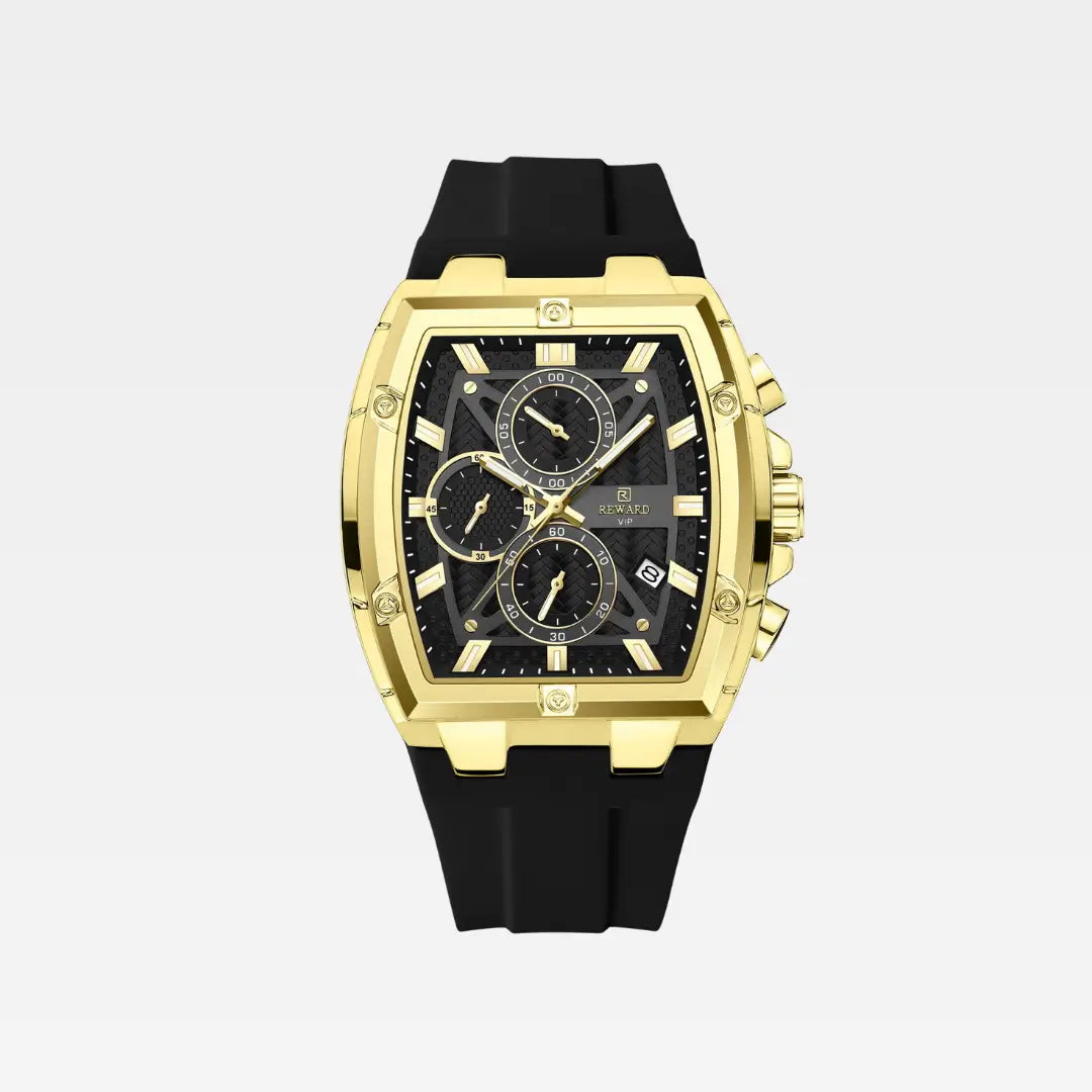 Relógio esportivo masculino dourado Reward VIP GrandMaster Tonneau vista frontal