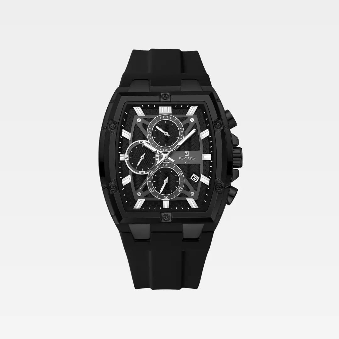 Relógio esportivo masculino preto Reward VIP GrandMaster Tonneau com cronógrao vista frontal