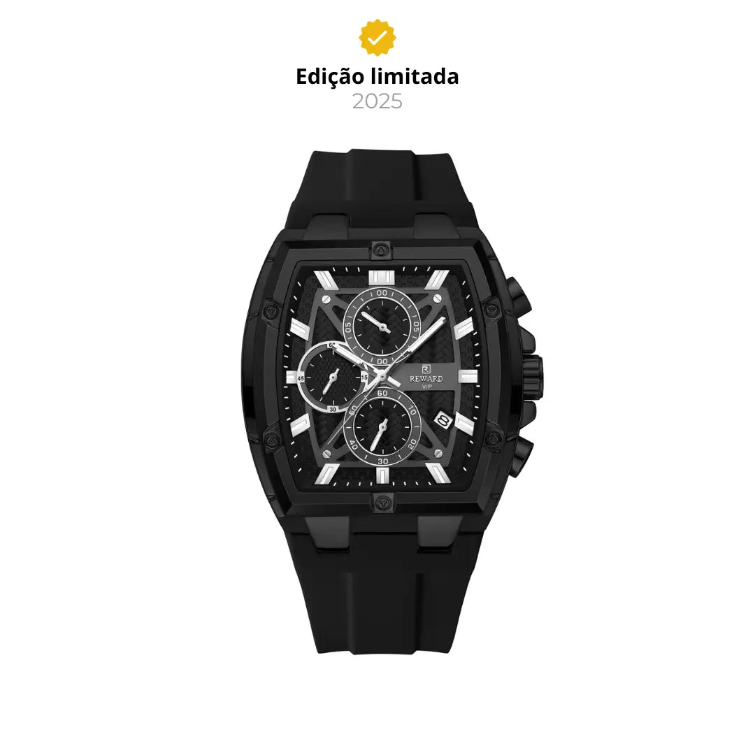 Relógio esportivo masculino preto Reward VIP GrandMaster visto de frente destacando seu mostrador preto