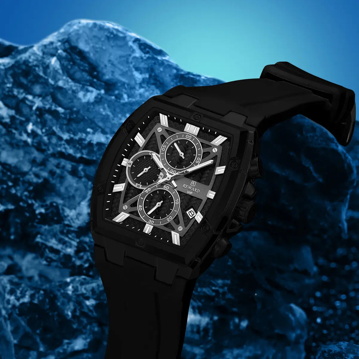 Relógio esportivo masculino preto Reward VIP GrandMaster com vista do mostrador