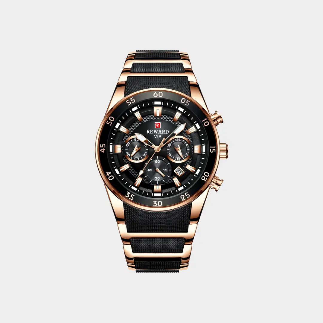 Relógio esportivo masculino Cronos Rose Gold com mostrador frontal e caixa rose gold