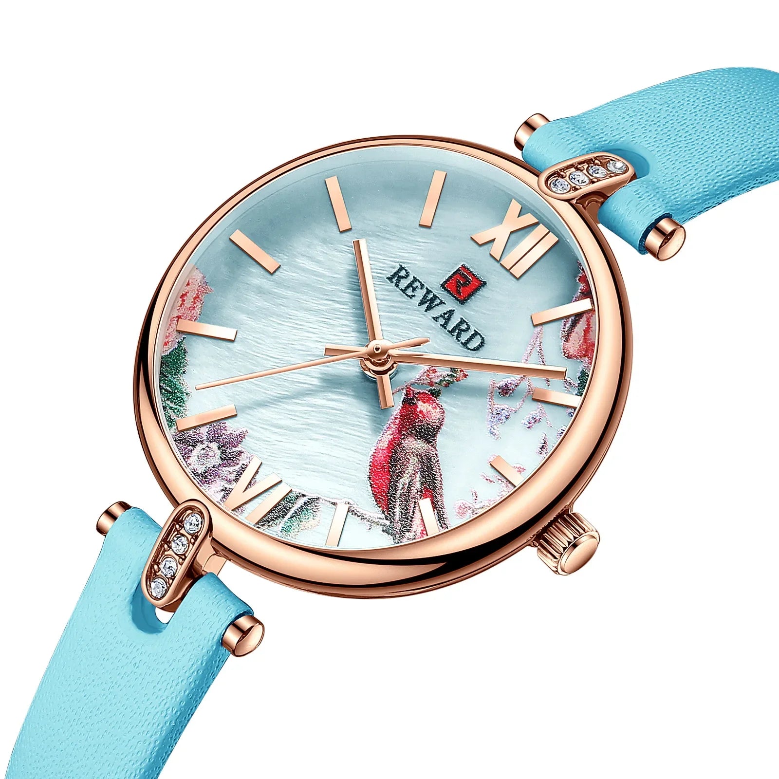 Relógio feminino azul Reward VIP Turquoise detalhes da caixa