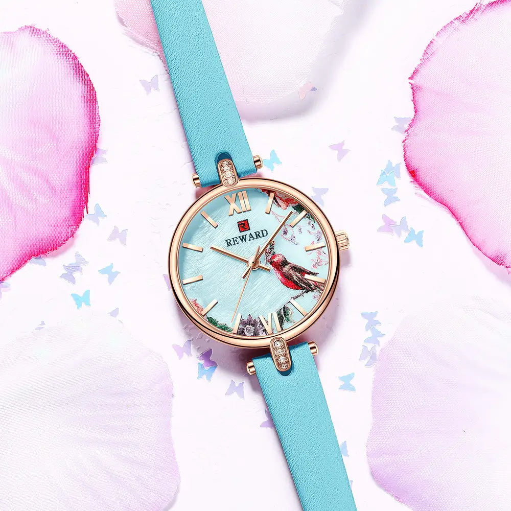 Relógio feminino azul Reward VIP Turquoise com mecanismo quartzo Seiko e design minimalista