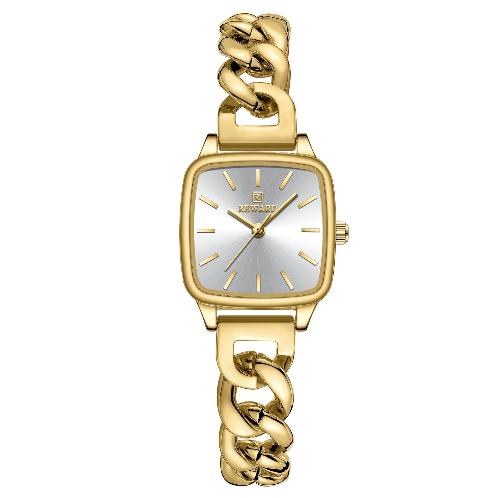 Relógio feminino dourado com mecanismo seiko mostrador prata elegante com design minimalista