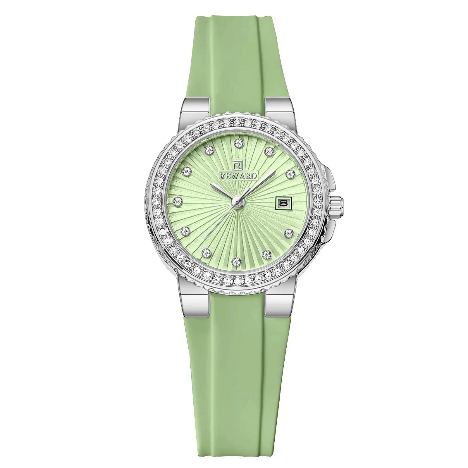 Relógio feminino pequeno com design sofisticado com moissanite no bisel canelado e mecanismo quartzo Seiko
