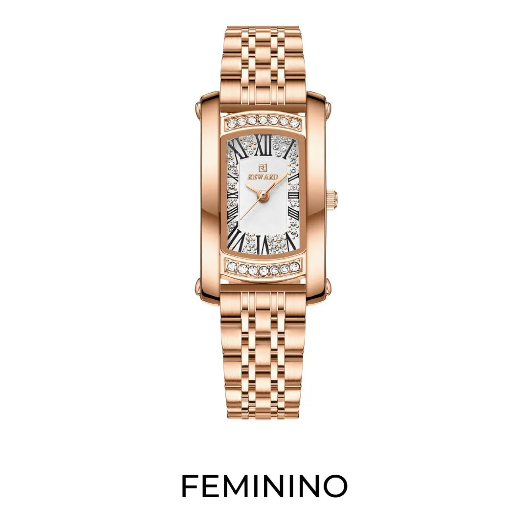 Relógio feminino quadrado rosé gold 