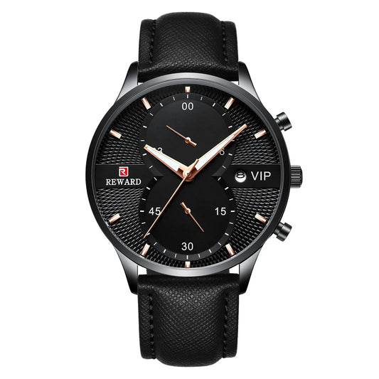 Relógio masculino preto minimalista com pulseira de couro – Linéar