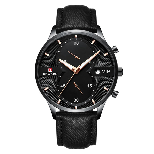 Relógio masculino preto minimalista com pulseira de couro – Linéar