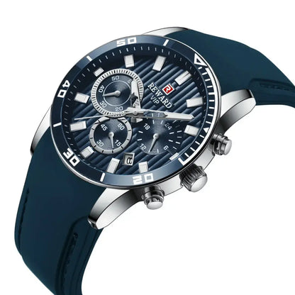 Relógio masculino azul com cristal mineral e movimento quartzo modelo reward vip aurion