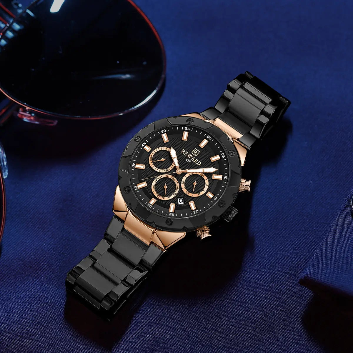 Relógio masculino preto com detalhes bronze e aço inoxidável Reward VIP Legacy