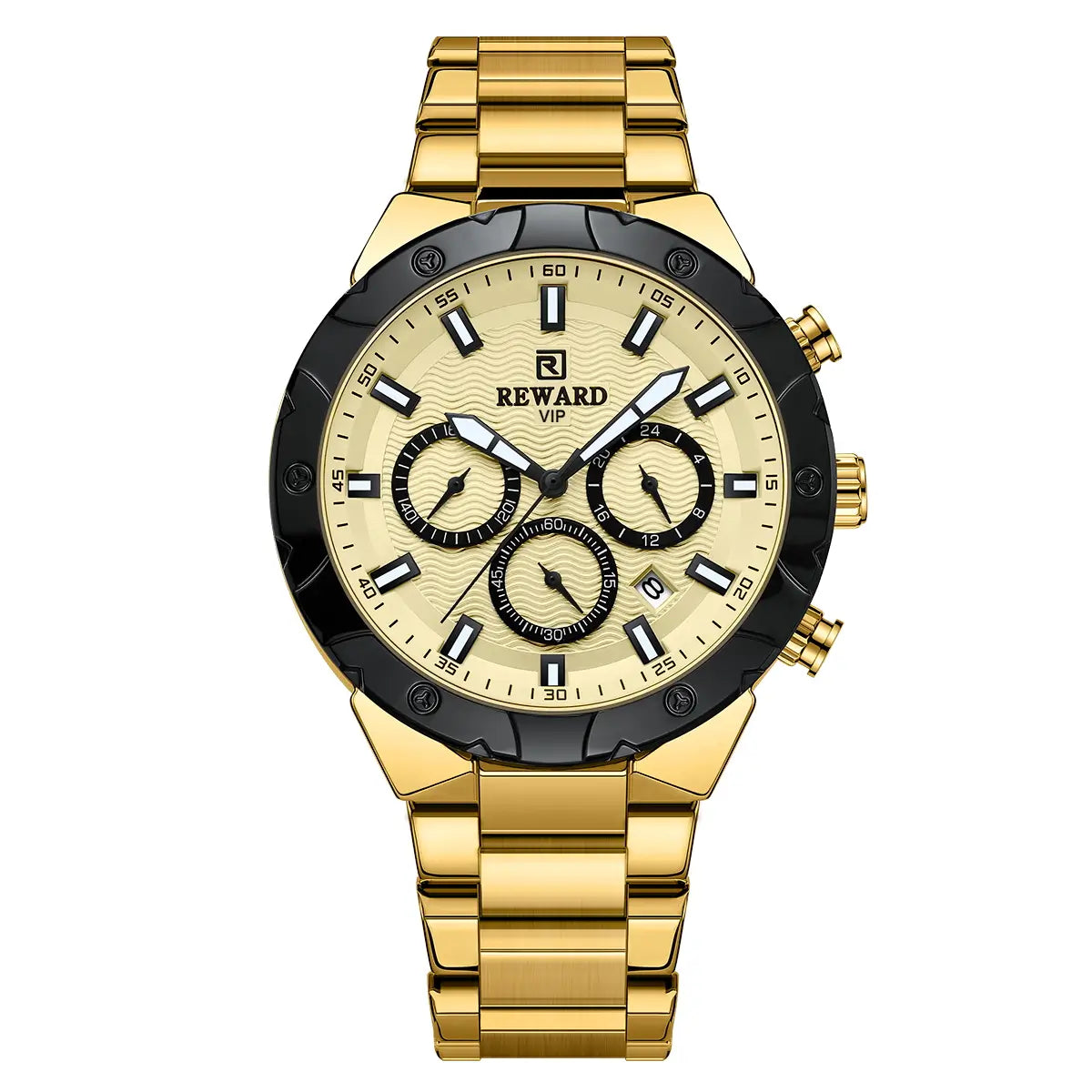 Relógio masculino dourado Reward VIP Legacy com movimento quartzo