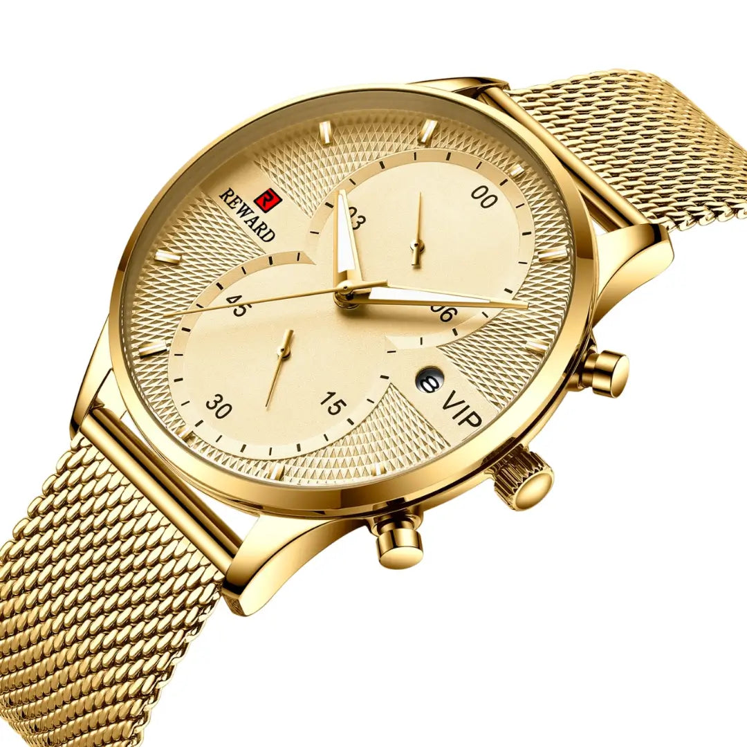 Cristal mineral relógio masculino dourado reward vip linéar