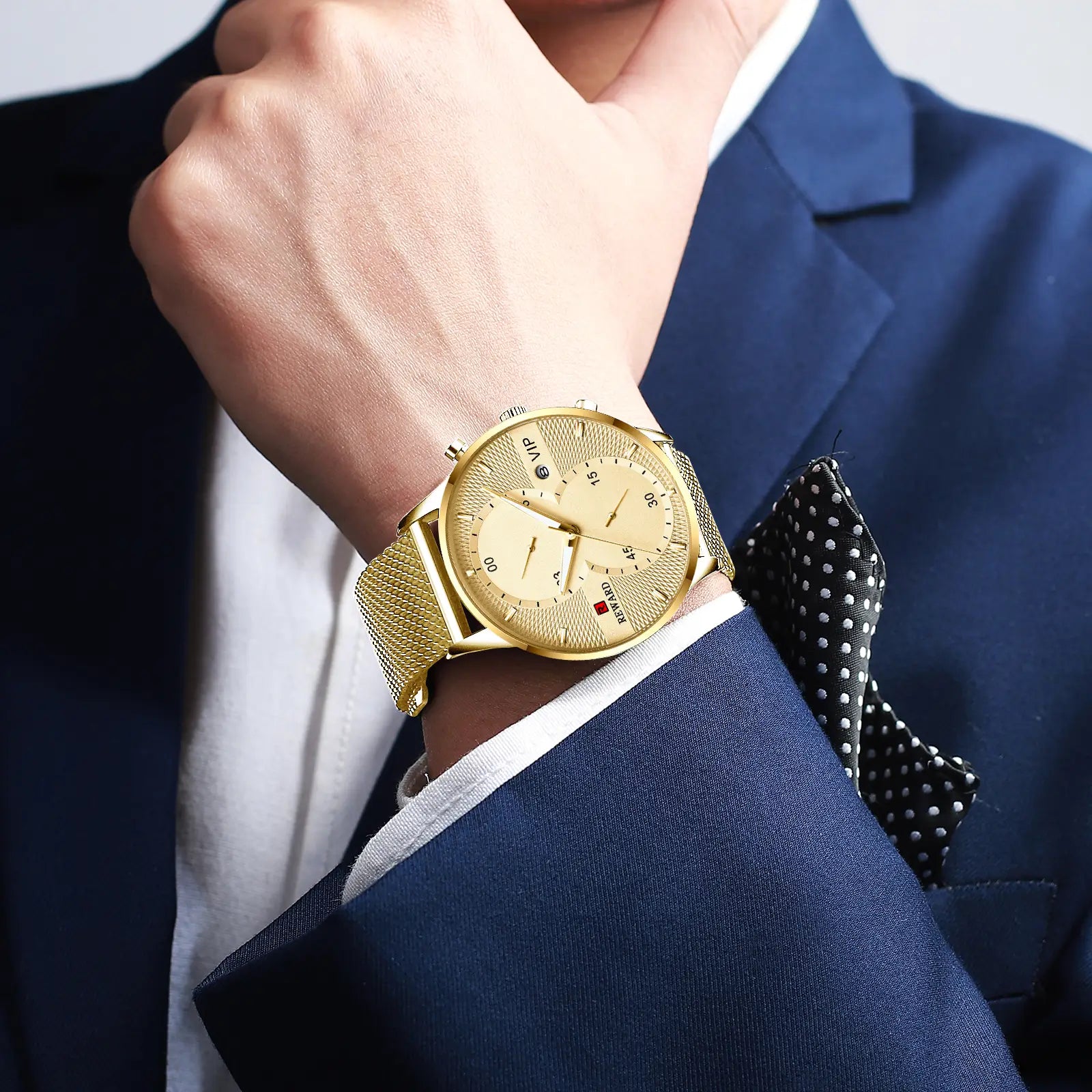 Relógio masculino dourado Reward VIP Linéar casual com movimento quartzo