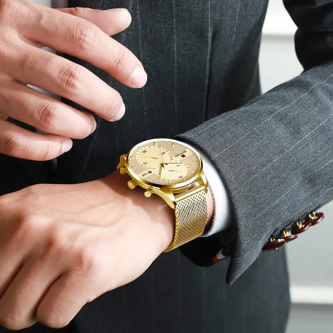 Relógio Masculino dourado Reward VIP Linéar com movimento quartzo 