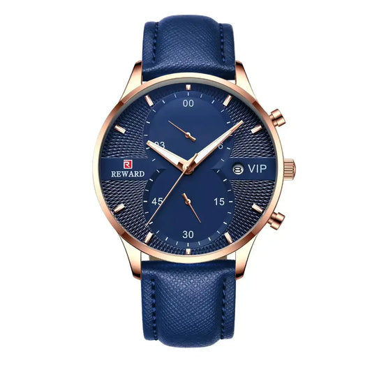 Relógio masculino social azul com caixa dourada – Linéar da Reward Vip
