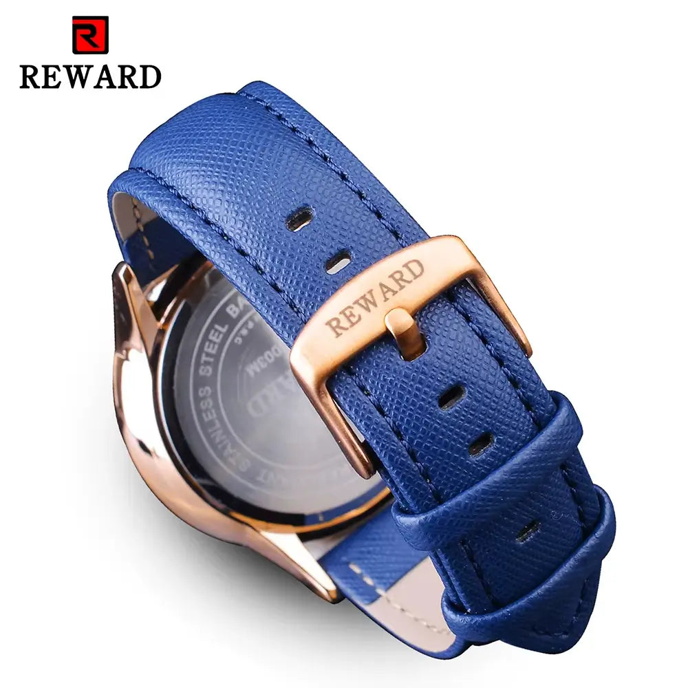 Pulseira de couro azul com fivela dourada – Relógio Linéar Reward Vip
