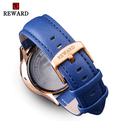Pulseira de couro azul com fivela dourada – Relógio Linéar Reward Vip
